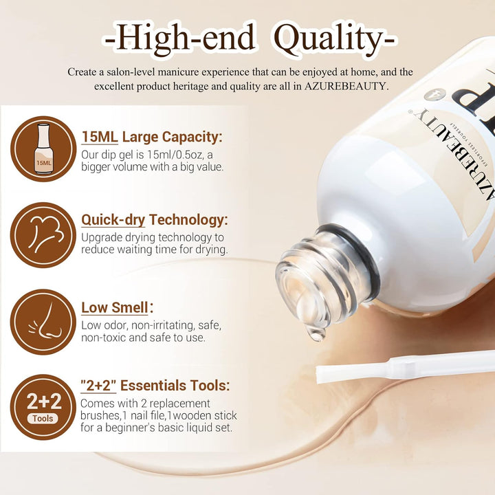 4+4Pc Dip Powder Liquid Set, 15Ml/0.5Oz, with Base/Top Coat, Activator, Brush Saver, Nail File– Fast Drying Formula, No UV Light Needed ﻿