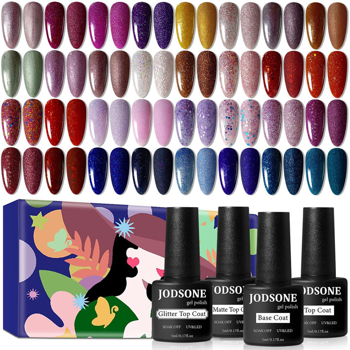 36 PCS Gel Nail Polish Set-32 Colors Gel Polish Kit Base Coat Glossy Matte and Glitter Top Coat Nail Polish Set Green Blue Red Pink Collection Gifts for Women