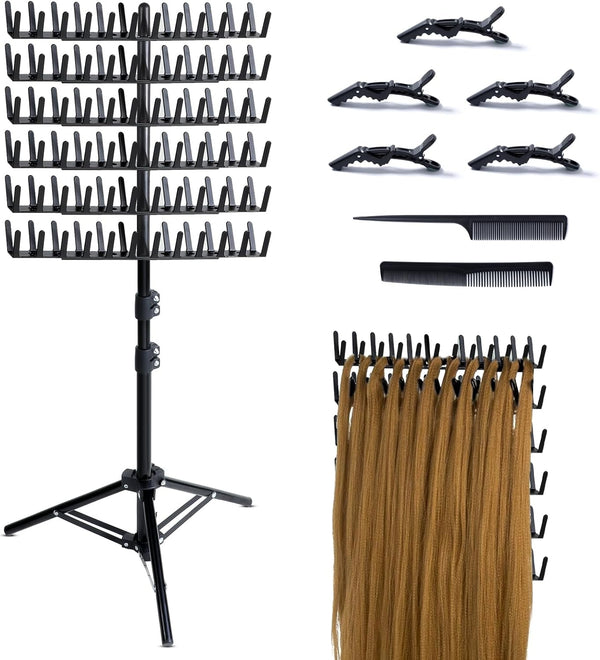 Braiding Hair Rack Standing Extension Holder Hanger, 144 Pegs Divider for Separator Stand Display (Black)