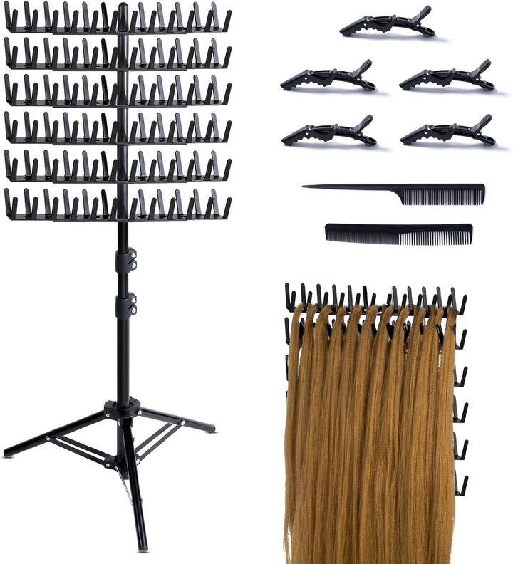 Braiding Hair Rack Standing Extension Holder Hanger, 144 Pegs Divider for Separator Stand Display (Black)