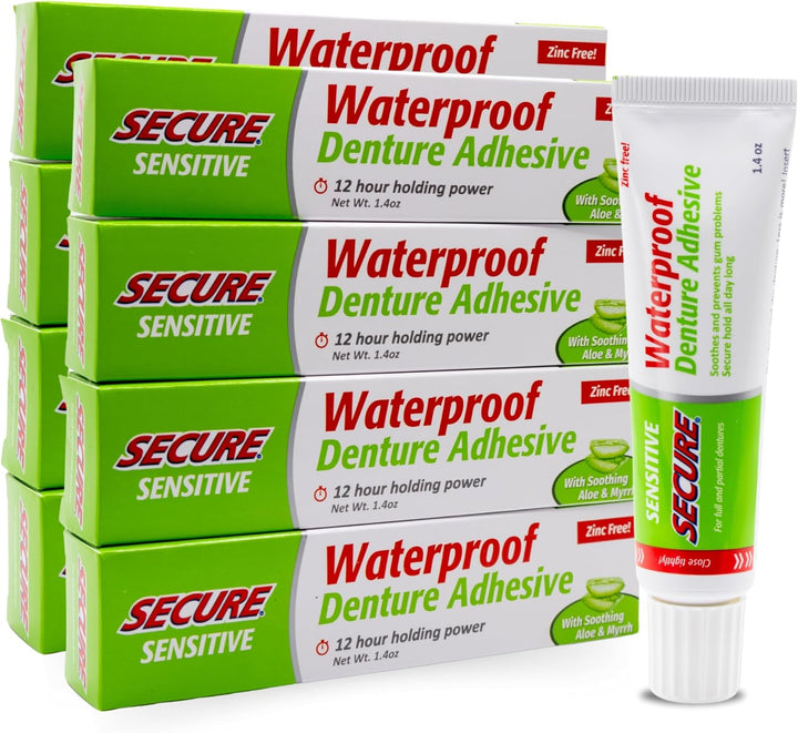 Waterproof Denture Adhesive - Zinc Free - Extra Strong Hold for Upper, Lower or Partials - 1.4 Oz
