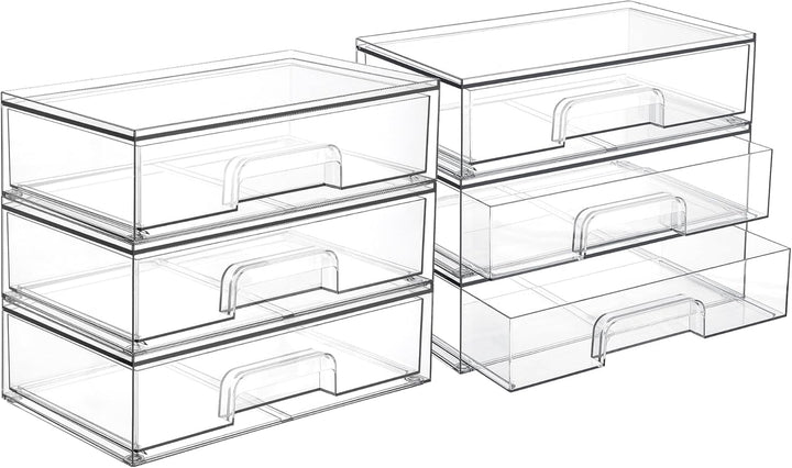 12.1''W Clear Stackable Storage Drawers,2 Pack Acrylic Plastic Organizers Bins for Makeup Palettes, Cosmetics, and Beauty Supplies,Ideal for Vanity, Bathroom,Cabinet,Desk Organization