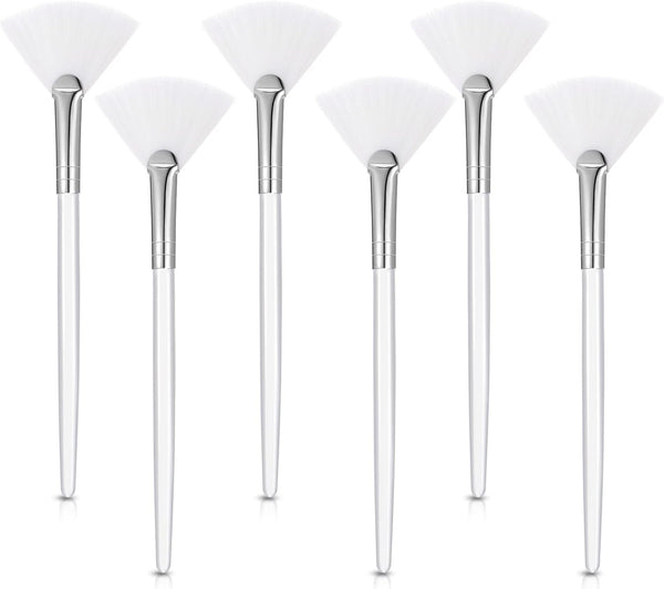 6 Pieces Fan Mask Brushes Soft Fan Facial Mask Applicator Tools Brush Makeup Brushes Cosmetic Tools with Handle for Makeup Women(White Hair)