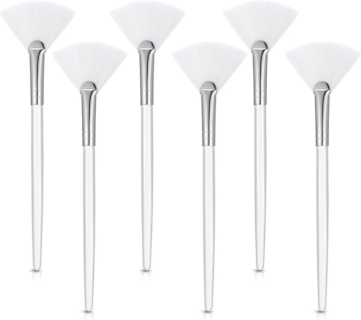 6 Pieces Fan Mask Brushes Soft Fan Facial Mask Applicator Tools Brush Makeup Brushes Cosmetic Tools with Handle for Makeup Women(White Hair)