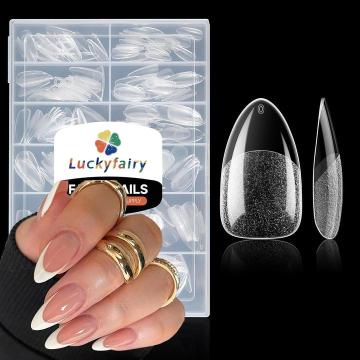 Short Almond Nail Tips, 240Pcs Soft Nail Gel Tips Pre-Shaped Acrylic Fake Nails, Half Matte Full Cover Clear Gelly Press on Flase Nail Tips for Extension Nail Manicure Home DIY 12 Sizes Gelly Tips