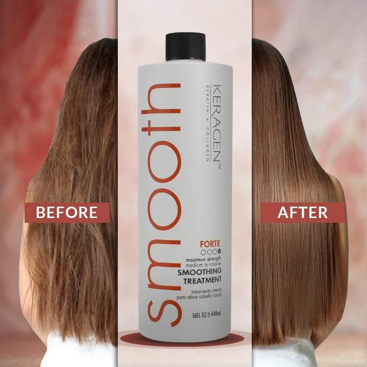 - Brazilian Smoothing Keratin Hair Treatment, Blowout Straightening System for Dry and Damaged Hair - Forte, Sulfate Free - Eliminates Curls and Frizz, Medium to Coarse Hair (16 Oz)