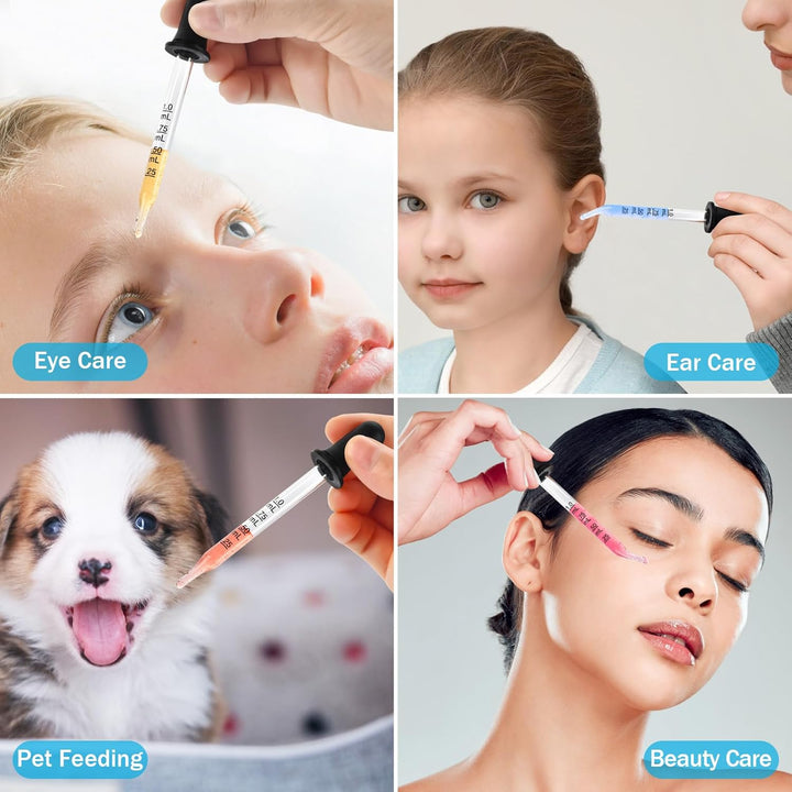 8 Pack Glass Pipette Dropper, Ear and Eye Dropper Bent & Straight Tips, 1 Ml Droppers for Essential Oils, Lab, Crafts, Measuring and Transferring a Variety of Liquids