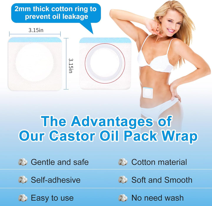Castor Oil Pack Patches for Belly Button – 60 Disposable Organic Cotton Self-Adhesive Pads, Leak-Proof & Breathable, No-Wash Castor Oil Wraps for Navel, Abdomen & Targeted Skin Care