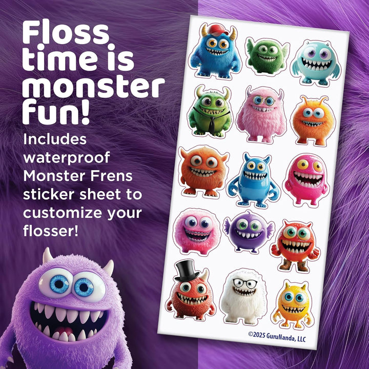 Kids Water Dental Flosser - 4 Flossing Modes, 4 Nozzles, 2-Min Smart Timer, Ages 6+, Monster Frens Theme, Portable Oral Care for Kids