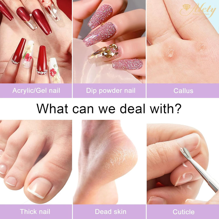 Electric Nail Drill Kit - Portable File for Acrylic Gel Nails, Professional Machine Efile Manicure Pedicure Tools with Gold Drill Bits for Home Salon Use