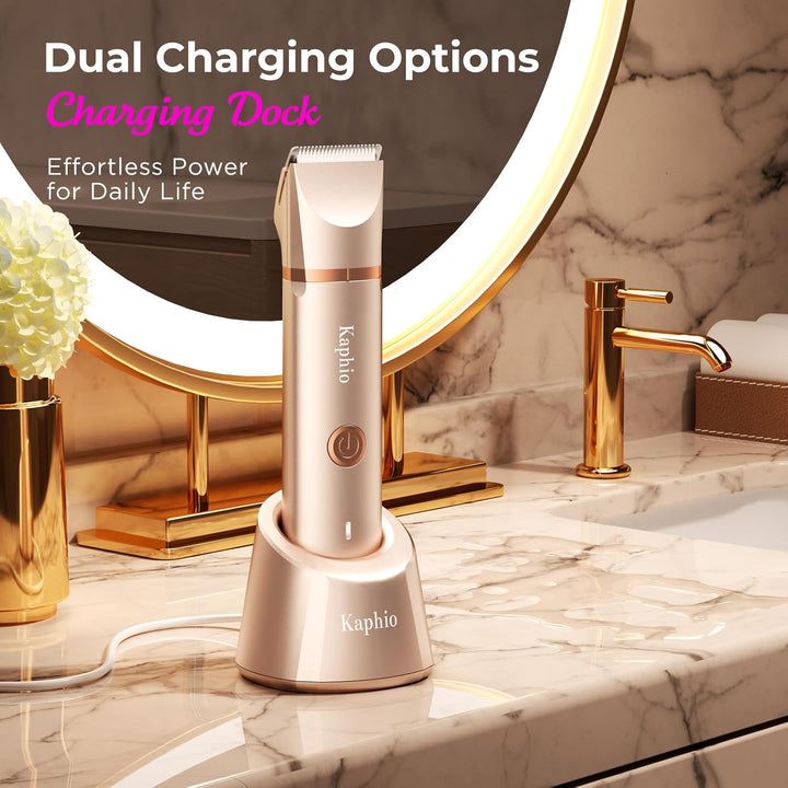 Bikini Trimmer for Women Pubic Hair: 2 in 1 Electric Razors for Women - Rechargeable Electric Shaver - IPX7 Waterproof Bikini Shaver for Travel & Shower Use in Summer (Rose Gold)