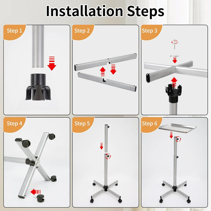 Salon Tray on Wheels, Rolling Tattoo Tray, Adjustable Hair Stylist Tray, Metal Mayo Stand Tray, Salon Color Tray Use as Medical Tray, No-Rusting