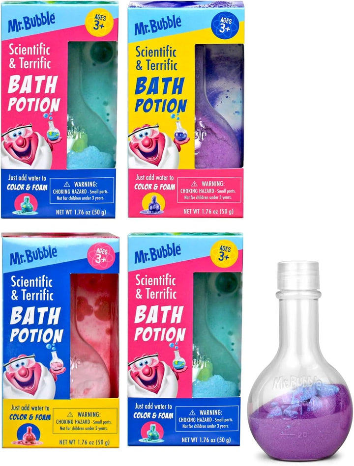 Kids Original Bath Bomb Potions - Colorful Fizzy Fun - Cool Foam and Bubble Science Beaker Bath Toys (Pack of 4)