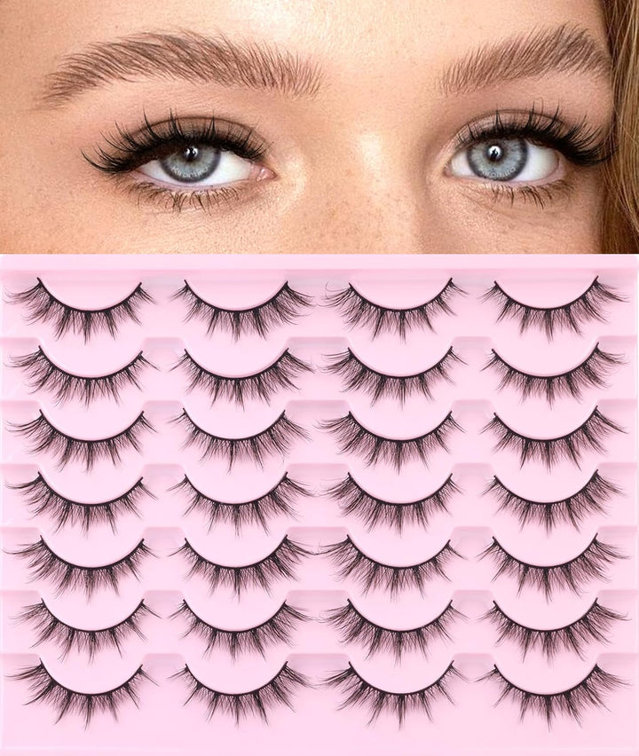 False Eyelashes 14Mm Faux 3D Mink Lashes Natural Look Cat Eye Wispy Lashes Pack by , 14 Pairs