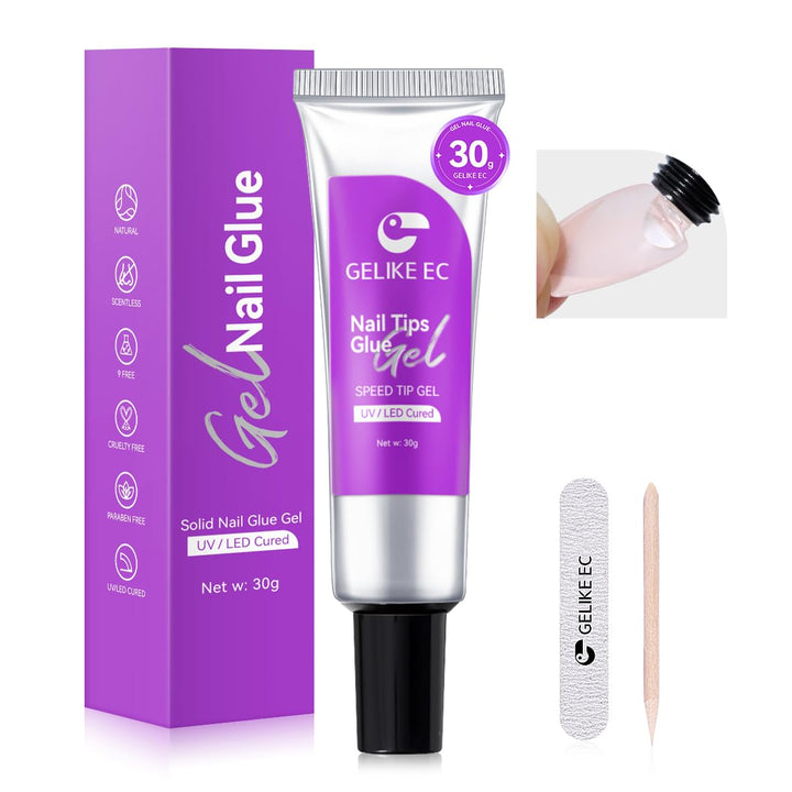 Gel Nail Glue for Press on Nails: 6 in 1 Strong UV Nail Glue for Nail Tips and Acrylic Fake Nail - Long Lasting 28 Days Quick Dry - Beginner Friendly DIY for Home Salon