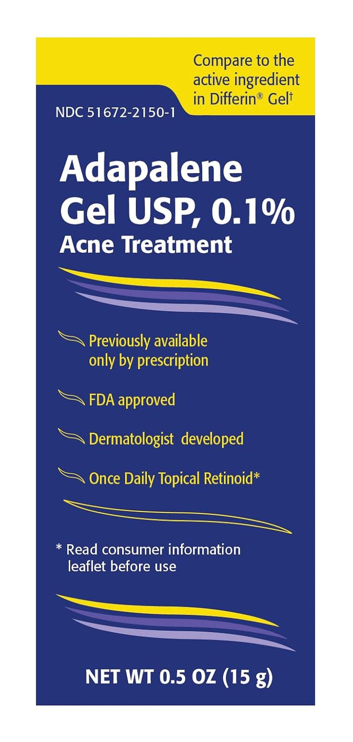 Adapalene 0.1% USP Gel, Paraben Free, Retinoid Acne-Prone Facial Treatment for Sensitive Skin, Prescription Strenght (0.5)
