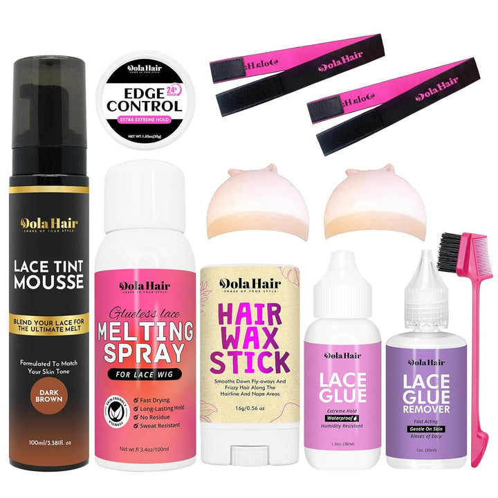Lace Glue Kit - Complete Set with Lace Tint Mousse, Wig Installation & Melting Spray(Medium Brown)