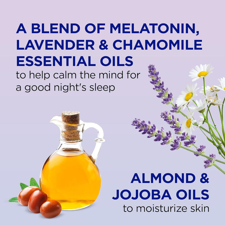 Moisturizing Bath & Body Oil, Sleep Blend with Melatonin, Lavender & Chamomile Essential Oils, 8.8 Fl Oz.