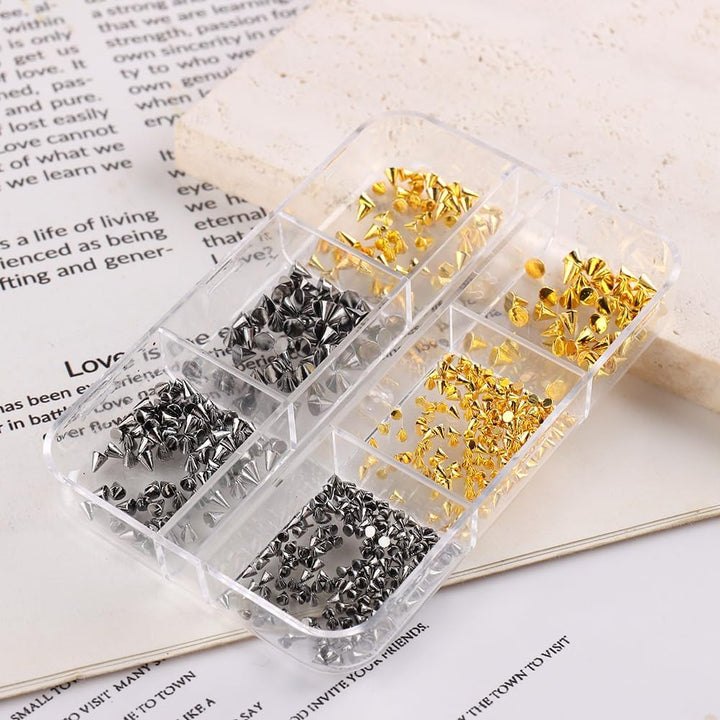 3D Mini Metal Punk Nail Art Studs Mixed Sizes Gold Black Cone Spikes Alloy Nail Rivets Jewelry for Women Goth Nail Art Charms Nails Accessories DIY Crafts Decorations
