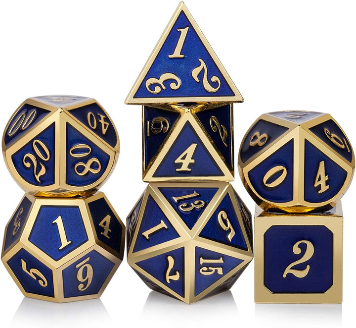 Metal Dice Set DND,  7 PCS Metallic Flowers D&D Dice with Gorgeous Gift Case for D&D Dungeons and Dragon Tabletop Game (Brown and Cream-Coloured)