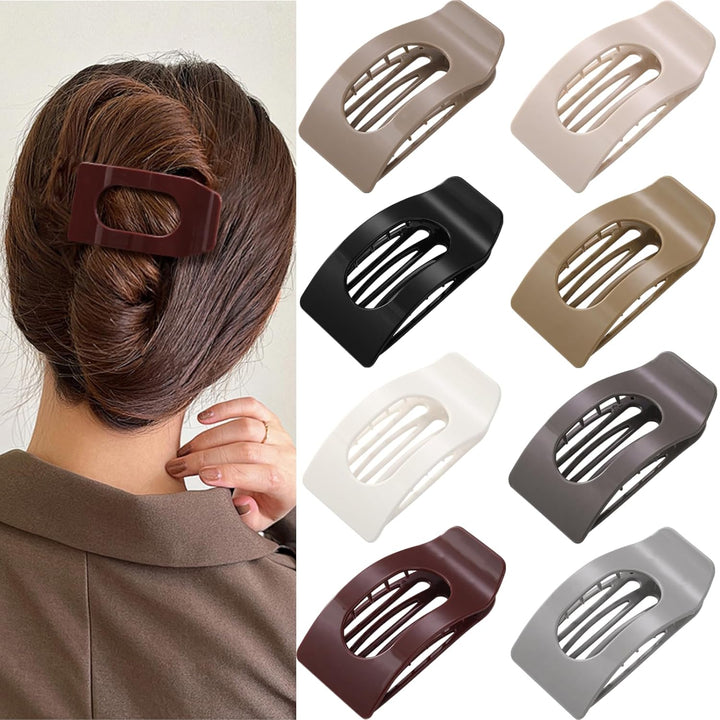 8 Pack Flat Hair Clips for Women – Large Matte Rectangle No-Slip Claw Clips, Strong Hold Square Hair Accessories for Thick & Thin Hair, Lay Flat Design for Work & Daily Styling