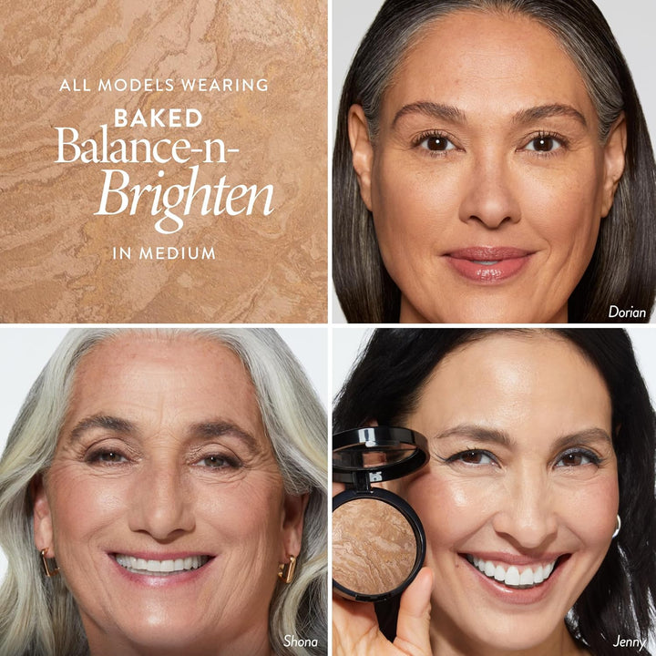 Award-Winning Baked Balance-N-Brighten Color Correcting Powder Foundation - Medium - Buildable Light to Medium Coverage - Demi-Matte Natural Finish