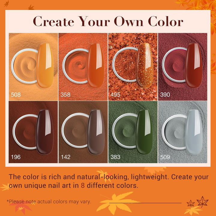 Dip Nails Powder Starter Kit, Maple Grey Sage Green Dark 8 Colors Set with Nail Sticks, Fall Nail Art Base Glossy/Matte Top Coat Activator Essential Liquid Manicure DIY Salon 30 PCS