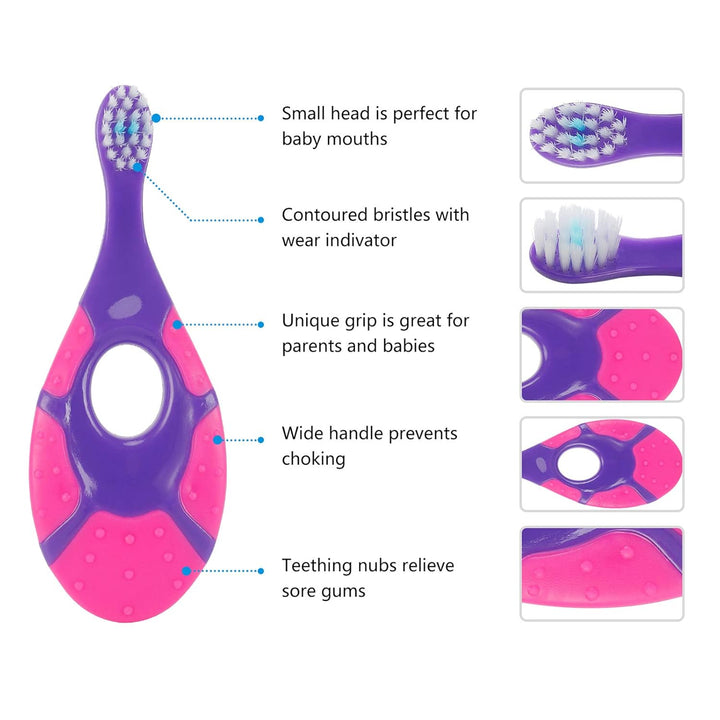 Baby Toothbrush for 0-2 Years, Safe and Sturdy, Toddler Oral Care Teether Brush, Extra Soft Bristle for Baby Teeth and Infant Gums, Dentist Recommended (4-Pack)