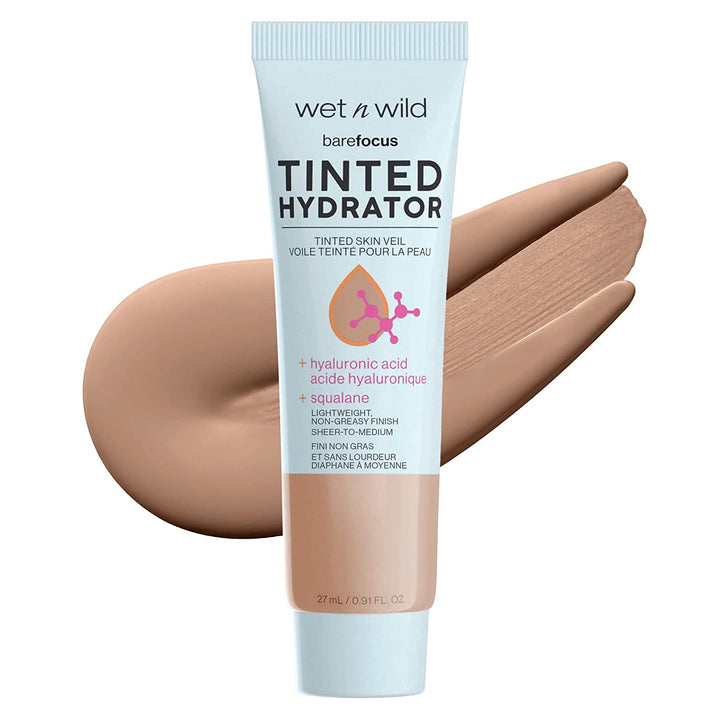 Bare Focus Tinted Hydrator Tinted Skin Veil, Lightweight Buildable Coverage with Hyaluronic Acid & Vegan Squalane, Sheer-To-Medium Coverage, Semi-Matte Finish, Cruelty-Free - Light Medium