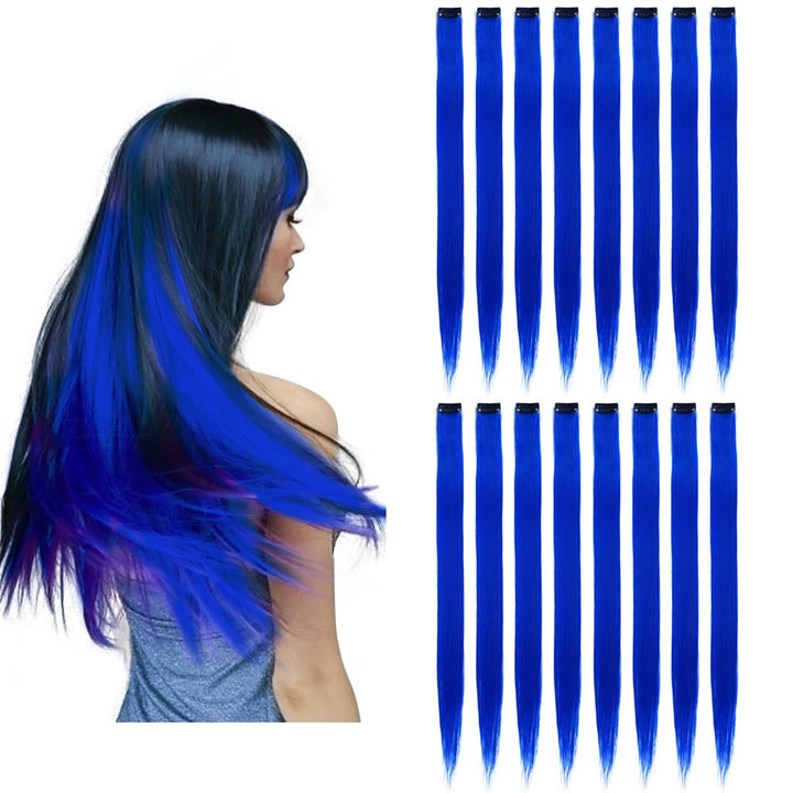 32Packs Colored Hair Extensions 20Inch Straight Color Clip in on Hair Extension Rainbow Party Highlights Synthetic Hairpiece for Girls (16 Colors)