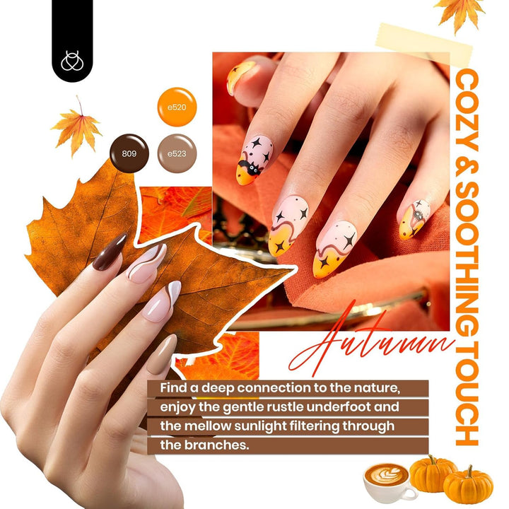 Vivid Seasons, Fall Gel Nail Polish Set, 36 Colors Yellow Burgundy Purple Pink Jelly Shades, 45Pcs with Base & Top Coat, UV LED Soak off DIY Salon Set, Gift for Women & Girls