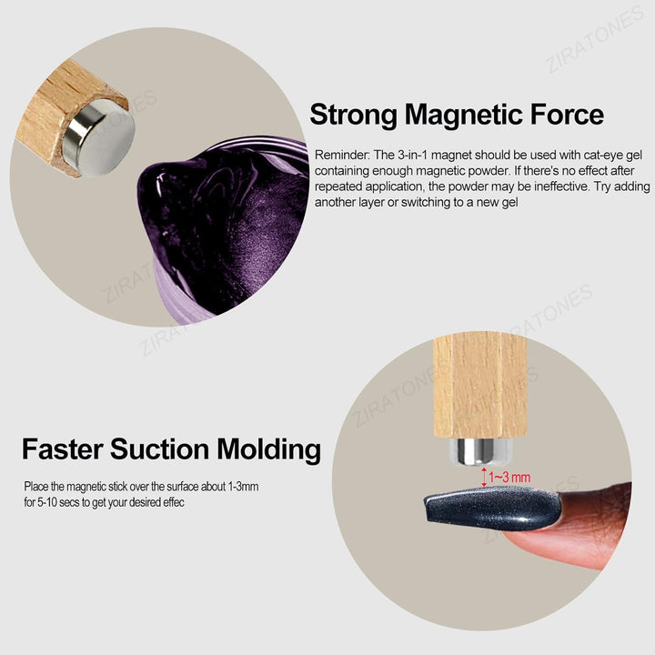 3 in 1 Nail Magnet with Heart Shaped Cat-Eye Tool, Multifunctional Cat Eye Gel Nail Polish Magnet Pen, 3D Magnetic Nail Polish Stick for Home DIY, Salon, Studio, Nail Art Design Tools