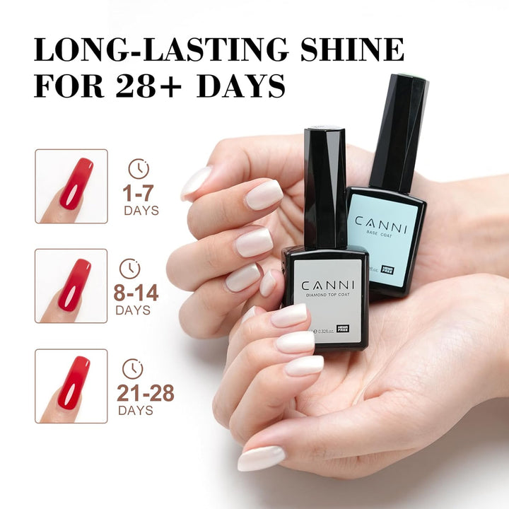 2 Pcs No Wipe Gel Top Coat and Base Coat Set- High Gloss Shiny Long Lasting Base Top Coat Gel Nail Polish, Soak off Nail Art Home and Professional Manicure