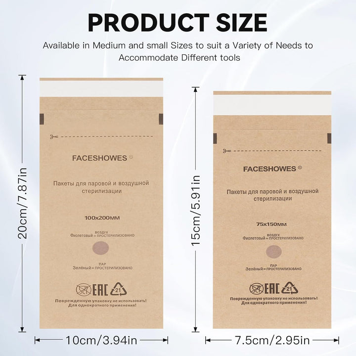 100Pcs Disposable Self-Sealing Sterilizer Pouches for Nail Tool, Dry Heat Autoclave Nail Tools Sterilizer Bags Kraft Paper Cleaning Bags for Dentist Tools and Nail Art Supplies (75Mm X 150Mm)