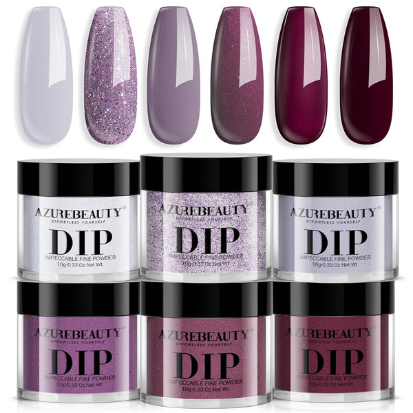 Dip Powder Nail Set, 6 Colors Fall Winter Purple Rose Red Glitter Natural Dipping Powder Starter Kit, French Nail Art Manicure DIY Salon, No Need Nail Lamp Cured