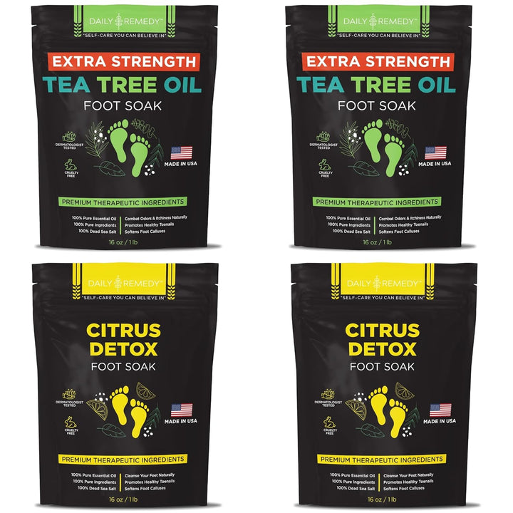 Foot Soak Salts- Variety Pack of 4- Tea Tree Oil, Muscle Relief, Calming Lavender & Citrus Soak- for Foot Pain, Soreness, Athlete’S Foot, Odors, Calluses-Made in USA
