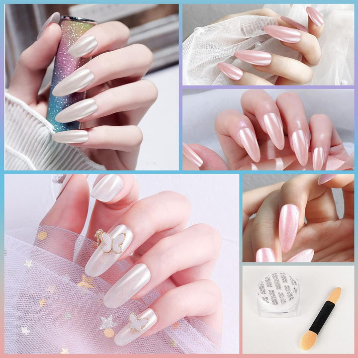 2 Jars Chrome Nail Powder White and Red Pearl, Iridescent Aurora Powder Metallic Mirror Effect Pigment Pearlescent Mermaid Pearl Dust Kit, Decoration Acrylic Resin Craft