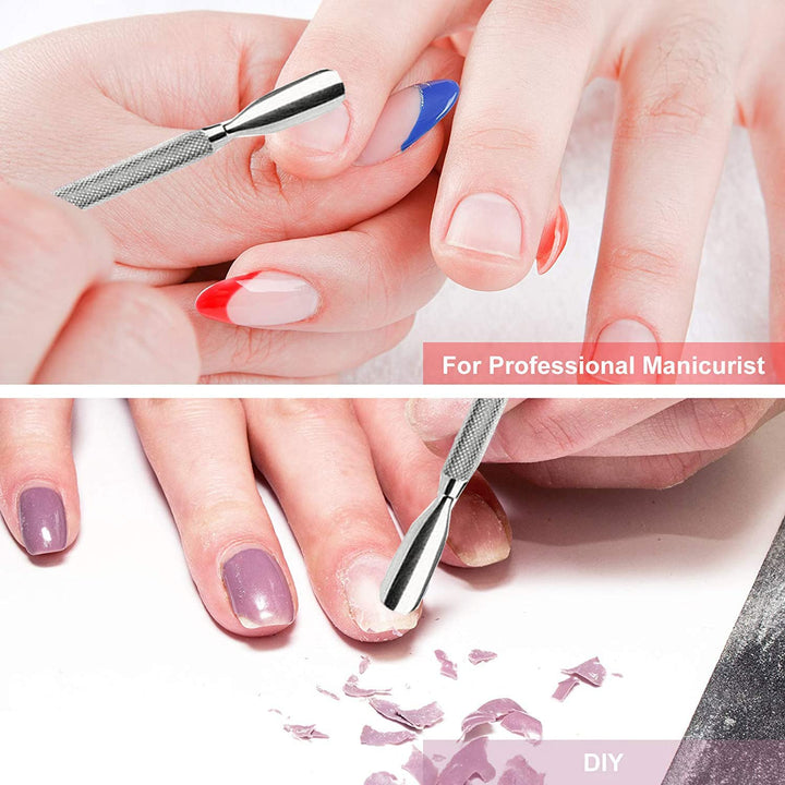 Cuticle Pusher Tools - Professional Nail Cuticle Pusher Cuticle Remover Cuticle Trimmer Spoon Shaped Nail Cleaner Dual Sided Metal Stainless Steel Manicure Pedicure for Women 4 Pack Set