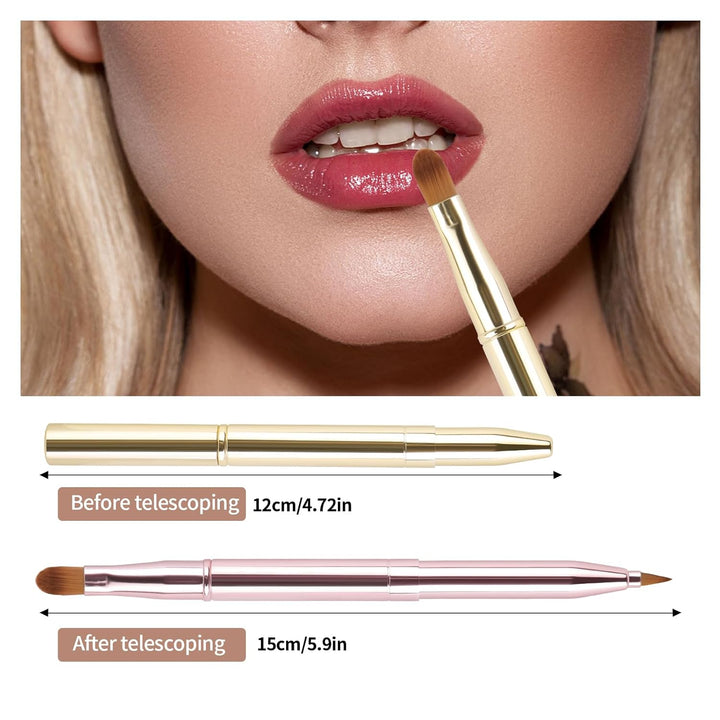 3 Pack Retractable Lip Brush for Lipstick, Retractable Lip Brushes Double-Ended Travel Lip Makeup Brush Set for Lipstick Lip Gloss Include Lid