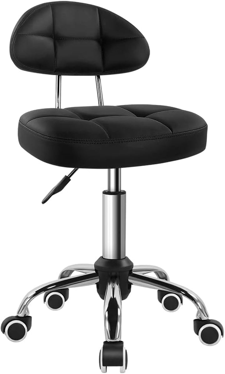 Black Square Minimalist Swivel Stool with Wheel for Work SPA Shop Massage Height-Adjustable and Cost-Effective Rolling Stool Chair with Back