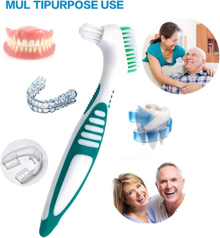 Premium Hygiene Denture Cleaning Brush Set, Multi-Layered Bristles & Ergonomic Rubber Handle, for Denture Care(Purple & Green)