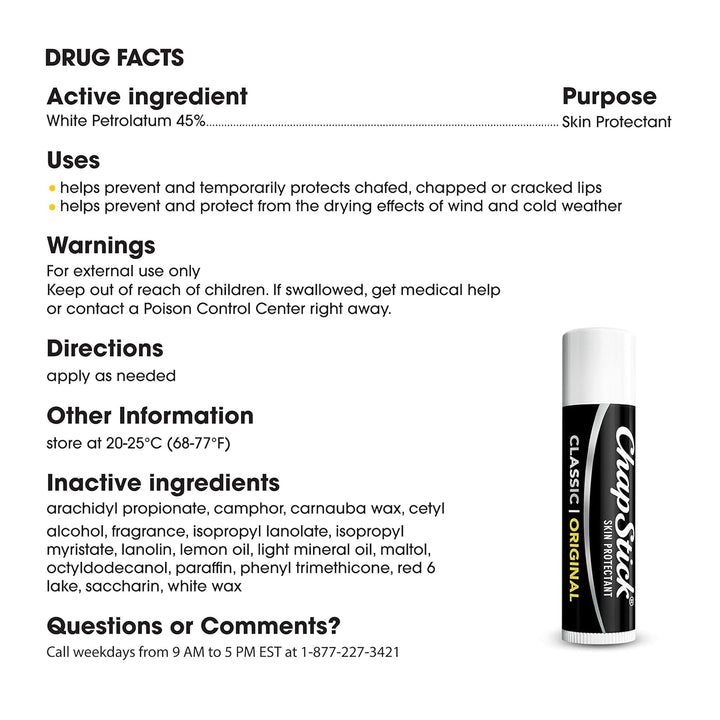 Classic Original Lip Balm Tubes, Lip Care - 0.15 Oz (Pack of 3)