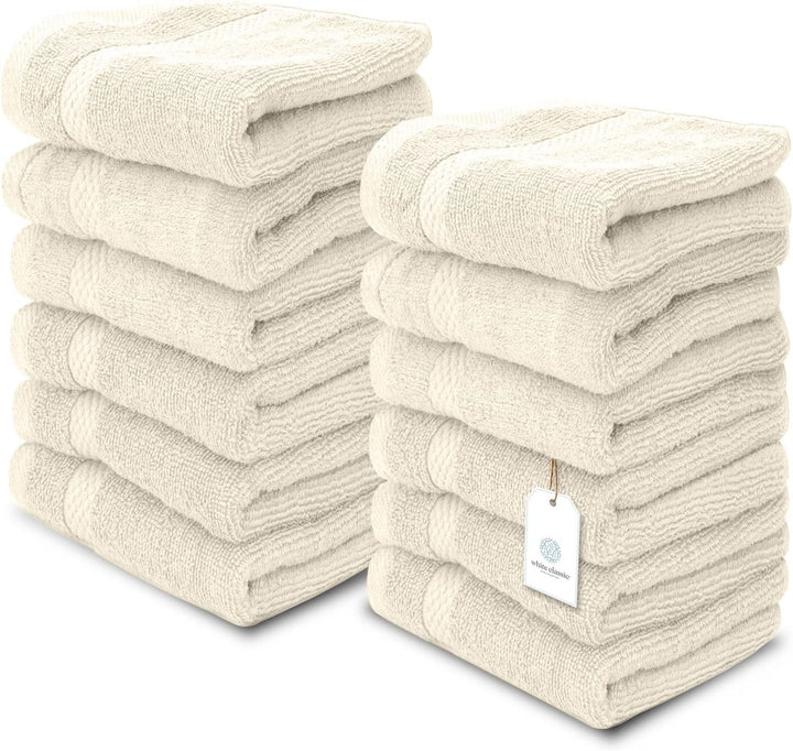Luxury Cotton Washcloths 13X13 Inch - 650 GSM Turkish Cotton | Hotel, Spa, Bathroom Face Towel | 12 Pack