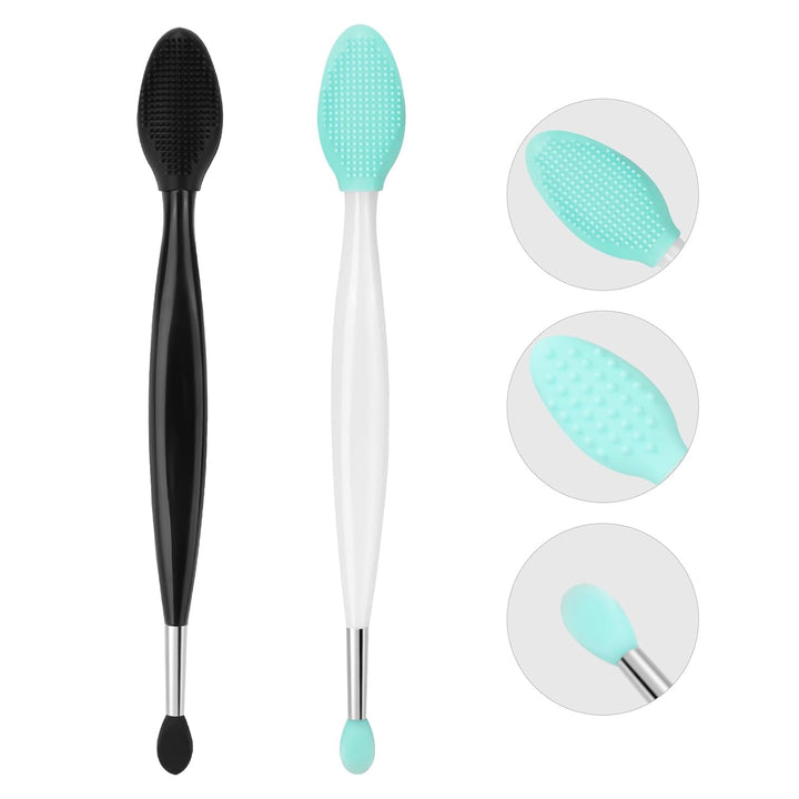 Lip Scrub Brush - 2 PCS Dual-Ended Lip Scrubber Exfoliator and Silicone Lip Brush, 3-In-1 Silicone Lip Scrub Tool Lip Mask Applicator, Gentle Exfoliator & Applicator for Soft