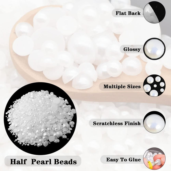 5800 Pcs Half Pearls for Crafts, Flatback Pearls for Artwork Making, DIY Rhinestones Accessory Nail Art, Face Gems Jewels Flat Back Craft Pearls - White