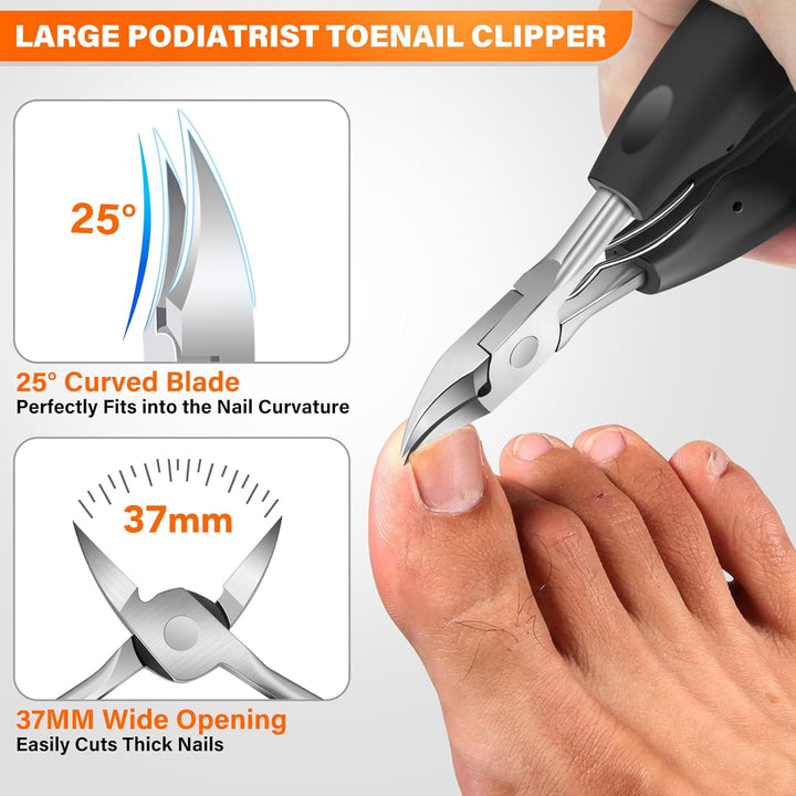Toenail Clippers for Seniors Thick Toenails, Large Toe Nail Clippers for Men Thick Nails with Wide Opening, Sharp Heavy Duty Ingrown Toenail Clippers Nail Cutter Long Handle with Slanted Blade