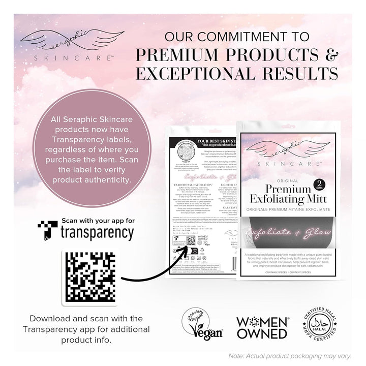 (Original) Premium Exfoliating Mitt for Body (2Pc) – 100% Vegan Viscose Traditional Body Scrub Glove Kessa Korean Washcloth – Body Exfoliator for Self-Tan Removal & Keratosis Pilaris