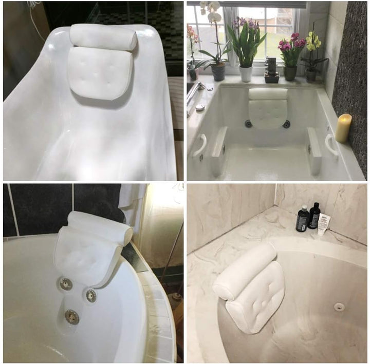 Bath Pillow, Bathtub Spa Pillow with 4D Air Mesh Technology and 7 Suction Cups, Helps Support Head, Back, Shoulder and Neck, Fits All Bathtub, Hot Tub and Home Spa [US. Patent Design]
