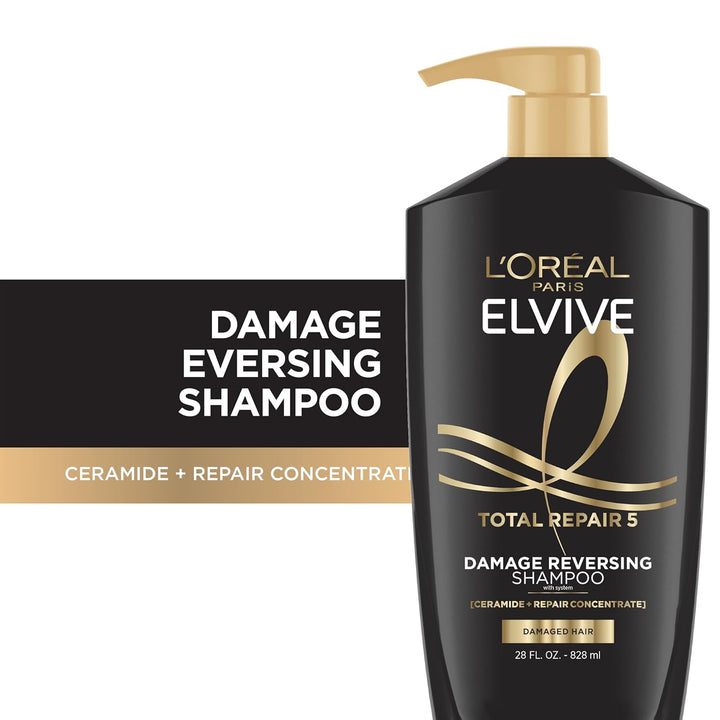 Elvive Total Repair 5 Repairing Shampoo and Conditioner for Damaged Hair, 28 Ounce (Set of 2)(Packaging May Vary)
