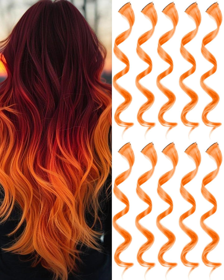 Red and Blue Hair Extensions Clip In,10 PCS Curly Wavy Synthetic Hairpieces Rainbow Neon Party Highlights, Colorful Hair Accessories for Girls Women 17 Inch (Red Blue)